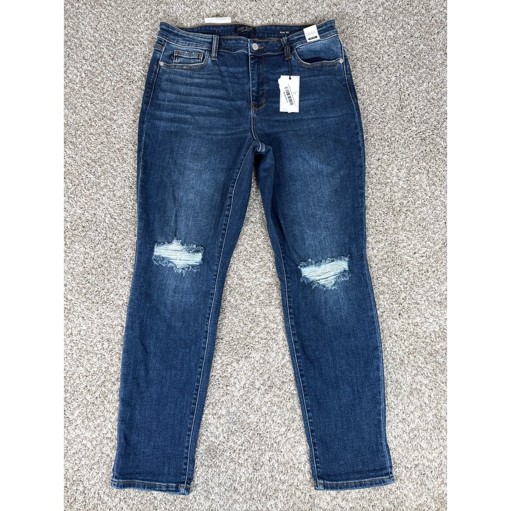 Judy Blue Jeans Womens 15/32 Blue Slim Fit Mid Rise Distressed JB82607MD